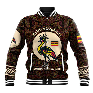 Uganda Baseball Jacket - Grey Crowned Crane and Tribal Pattern Spirit of Uganda Theme
