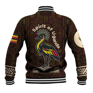 Uganda Baseball Jacket - Grey Crowned Crane and Tribal Pattern Spirit of Uganda Theme