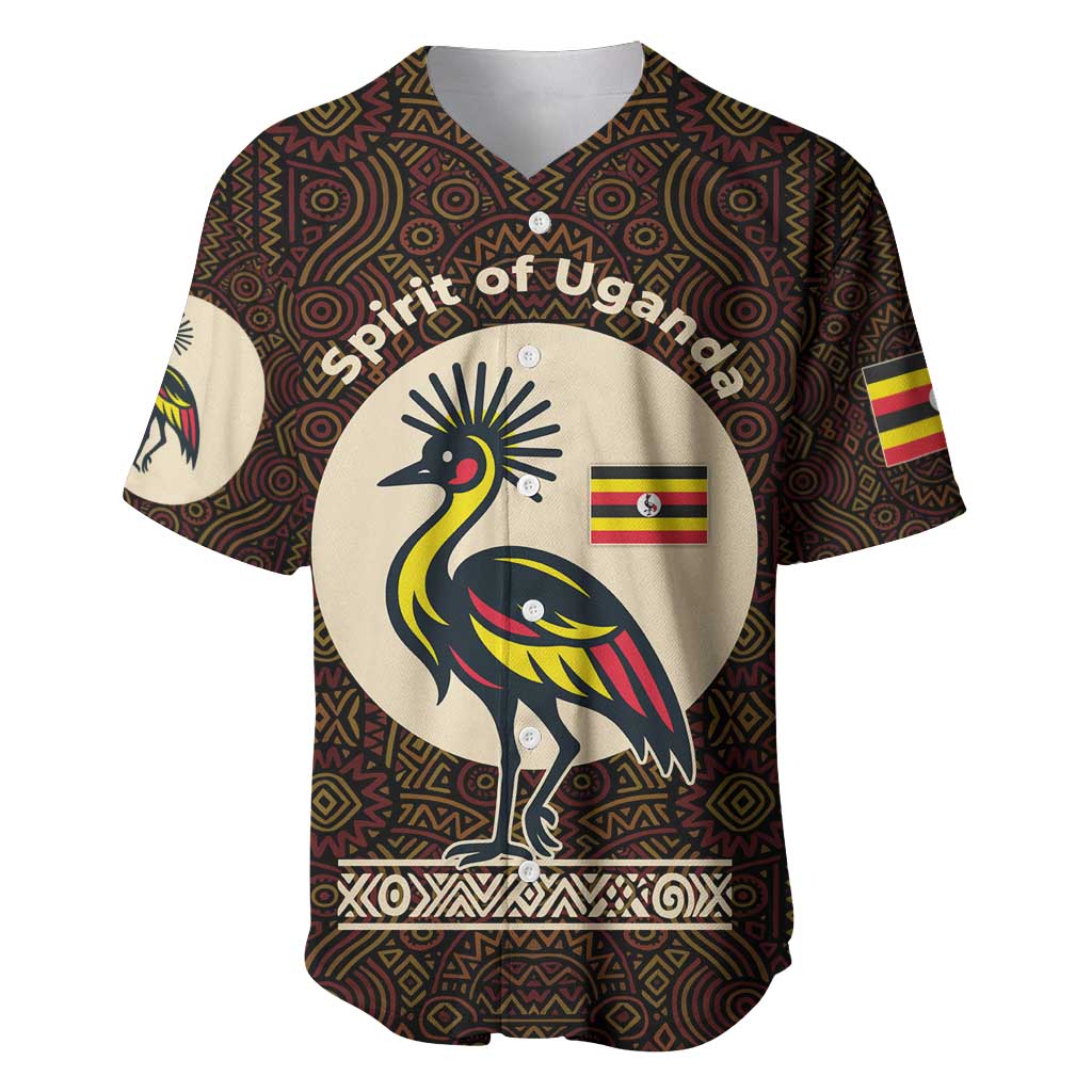 Uganda Baseball Jersey - Grey Crowned Crane and Tribal Pattern Spirit of Uganda Theme