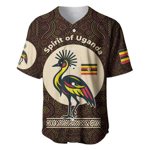 Uganda Baseball Jersey - Grey Crowned Crane and Tribal Pattern Spirit of Uganda Theme