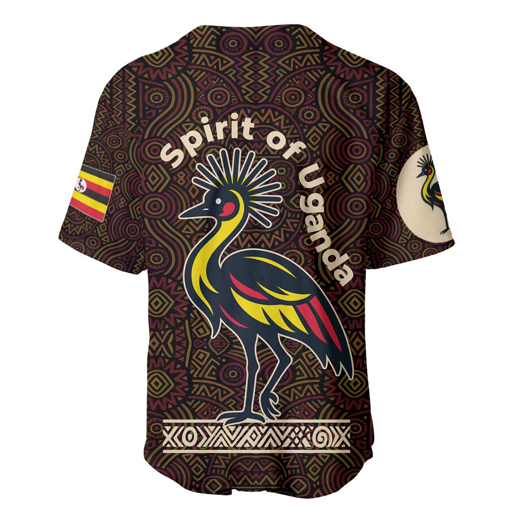 Uganda Baseball Jersey - Grey Crowned Crane and Tribal Pattern Spirit of Uganda Theme