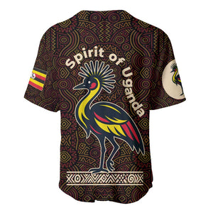 Uganda Baseball Jersey - Grey Crowned Crane and Tribal Pattern Spirit of Uganda Theme