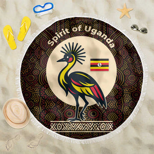 Uganda Beach Blanket - Grey Crowned Crane and Tribal Pattern Spirit of Uganda Theme