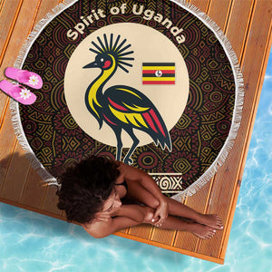 Uganda Beach Blanket - Grey Crowned Crane and Tribal Pattern Spirit of Uganda Theme