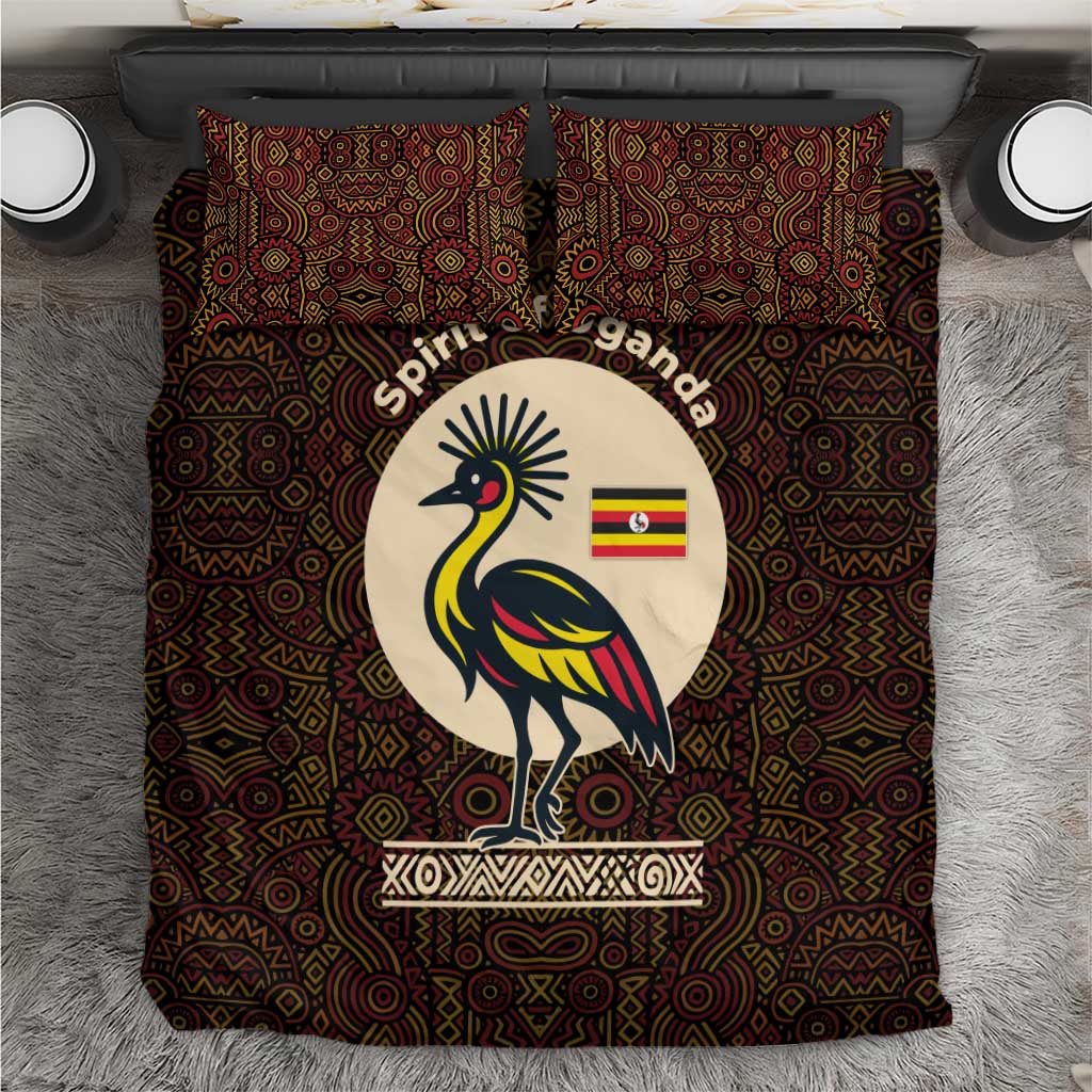 Uganda Bedding Set - Grey Crowned Crane and Tribal Pattern Spirit of Uganda Theme