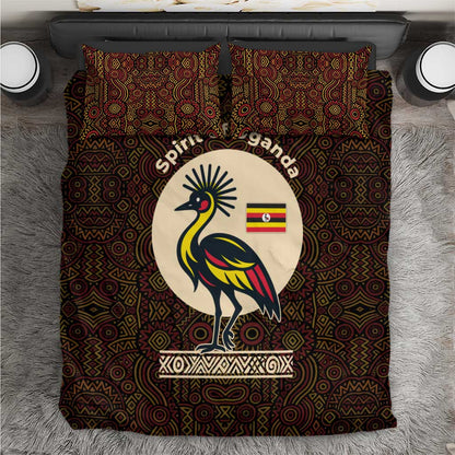 Uganda Bedding Set - Grey Crowned Crane and Tribal Pattern Spirit of Uganda Theme