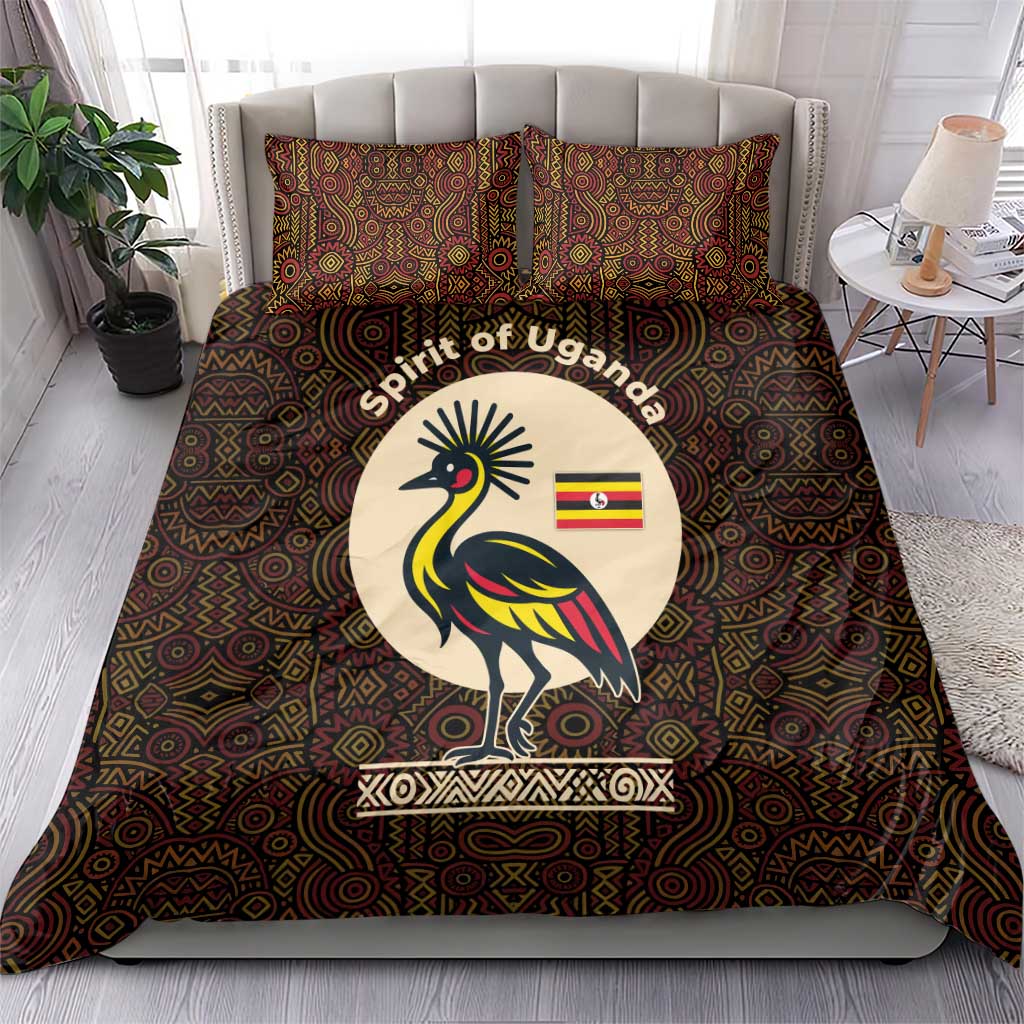 Uganda Bedding Set - Grey Crowned Crane and Tribal Pattern Spirit of Uganda Theme