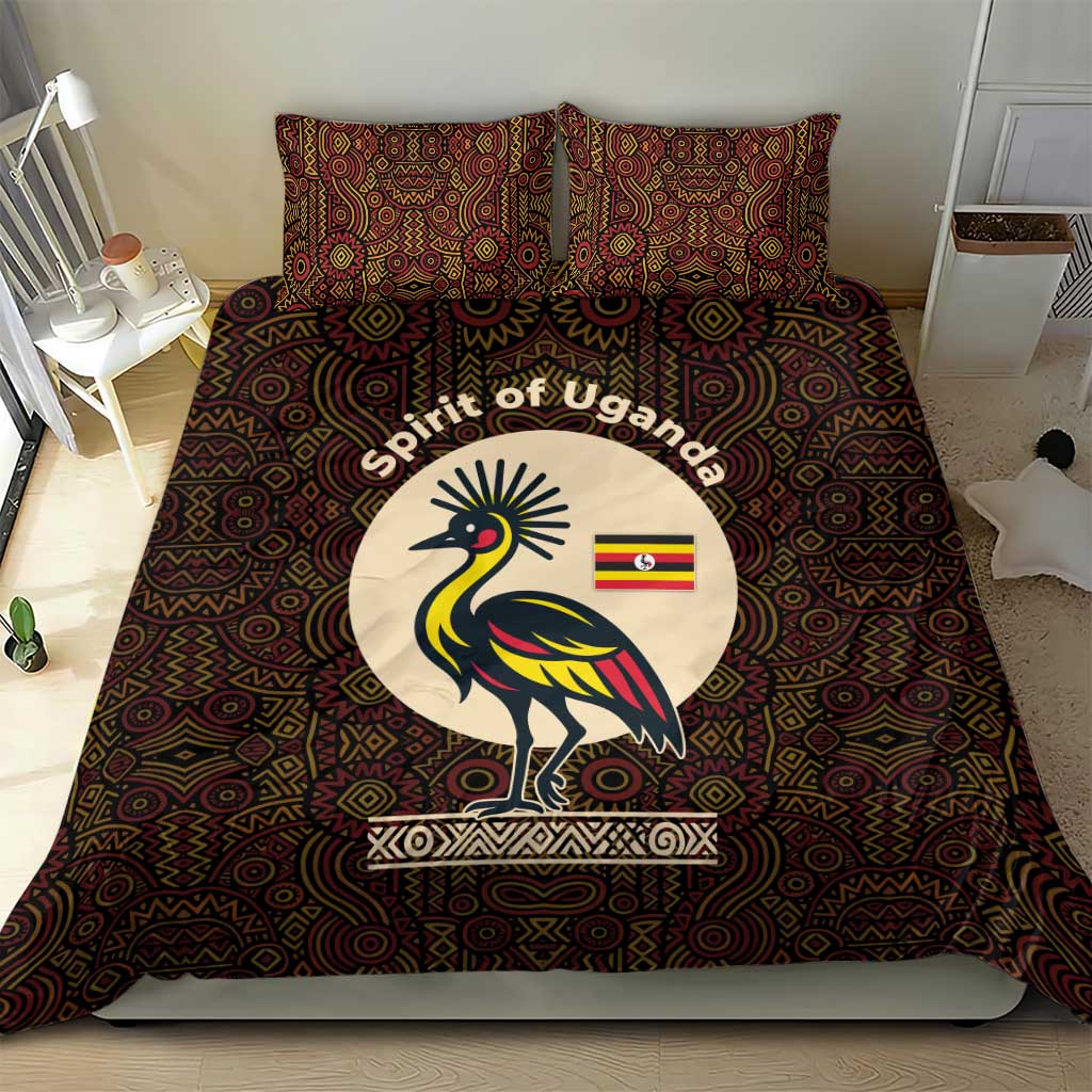 Uganda Bedding Set - Grey Crowned Crane and Tribal Pattern Spirit of Uganda Theme