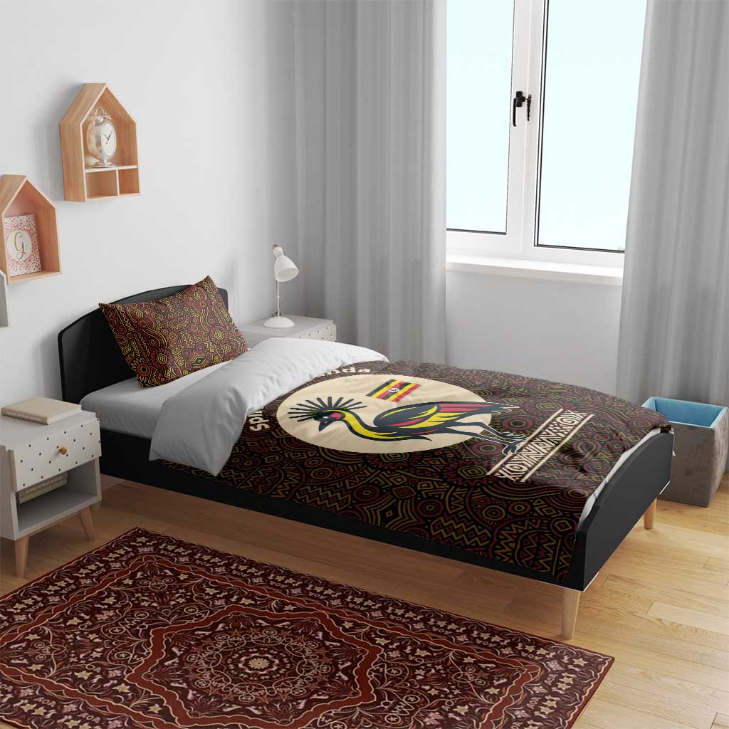 Uganda Bedding Set - Grey Crowned Crane and Tribal Pattern Spirit of Uganda Theme