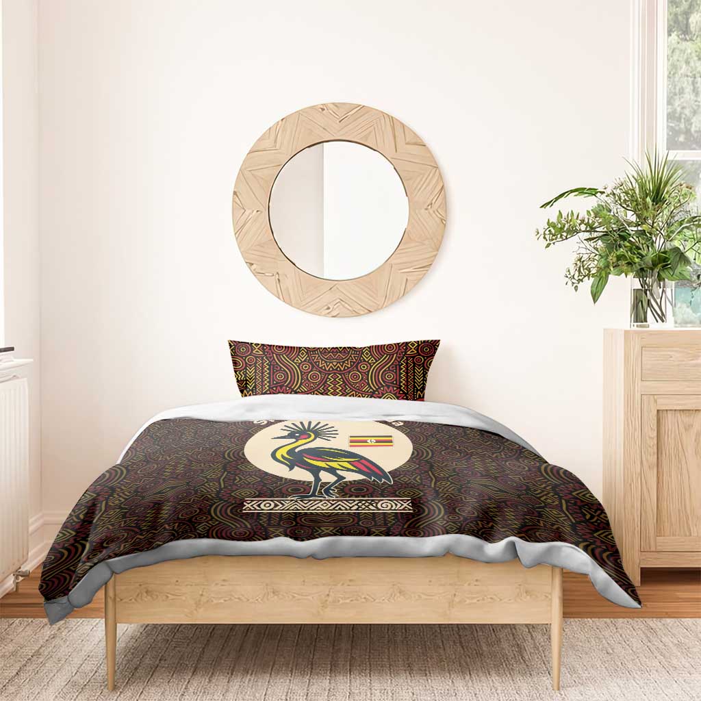 Uganda Bedding Set - Grey Crowned Crane and Tribal Pattern Spirit of Uganda Theme