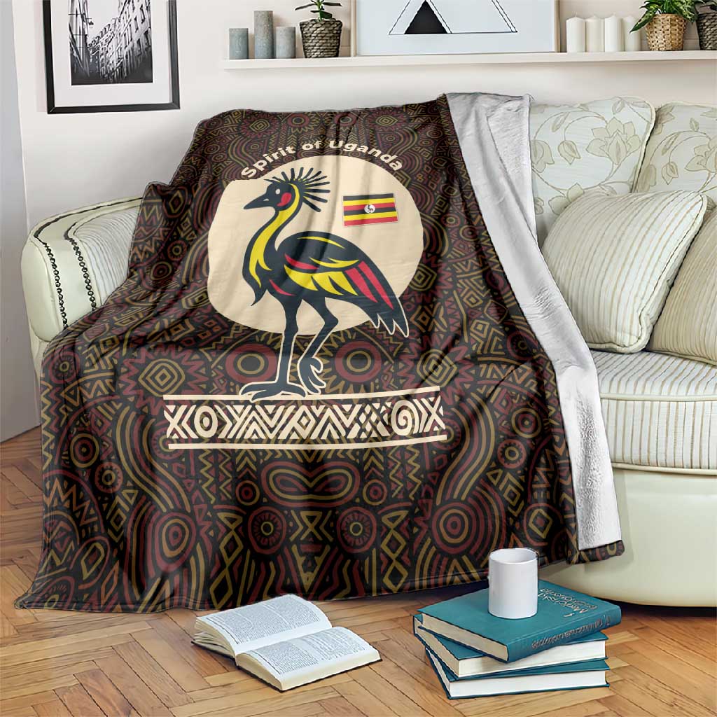 Uganda Blanket - Grey Crowned Crane and Tribal Pattern Spirit of Uganda Theme