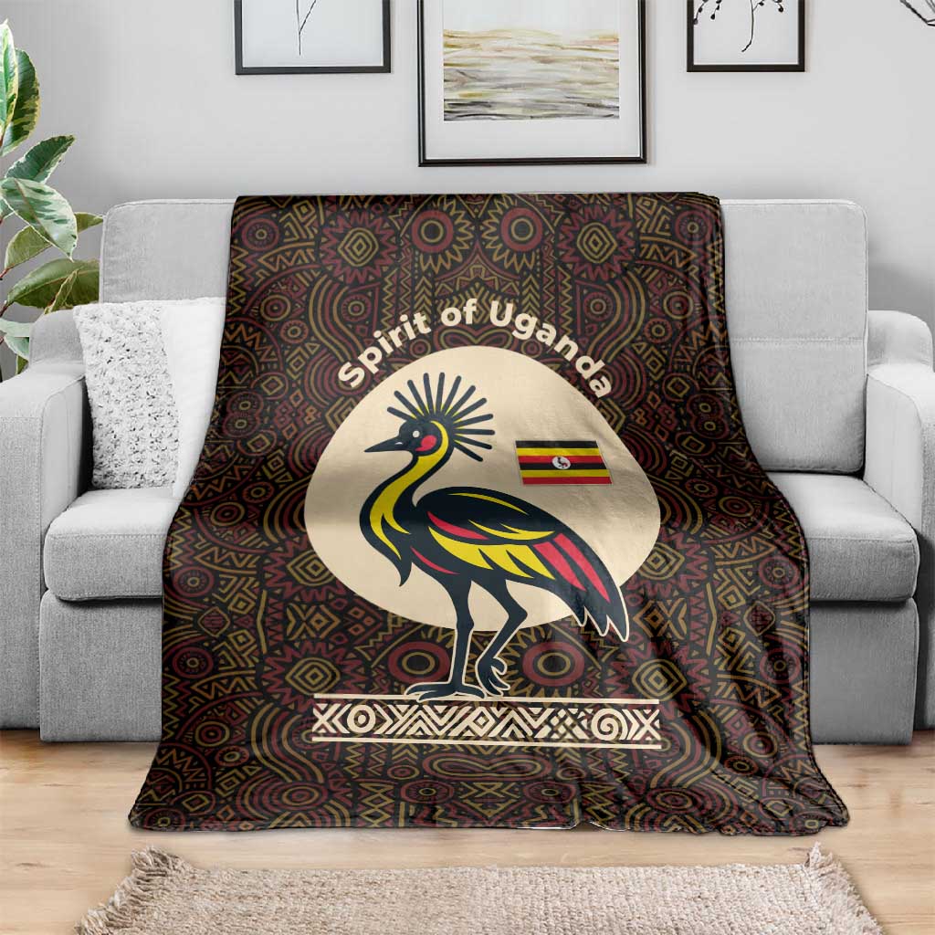 Uganda Blanket - Grey Crowned Crane and Tribal Pattern Spirit of Uganda Theme