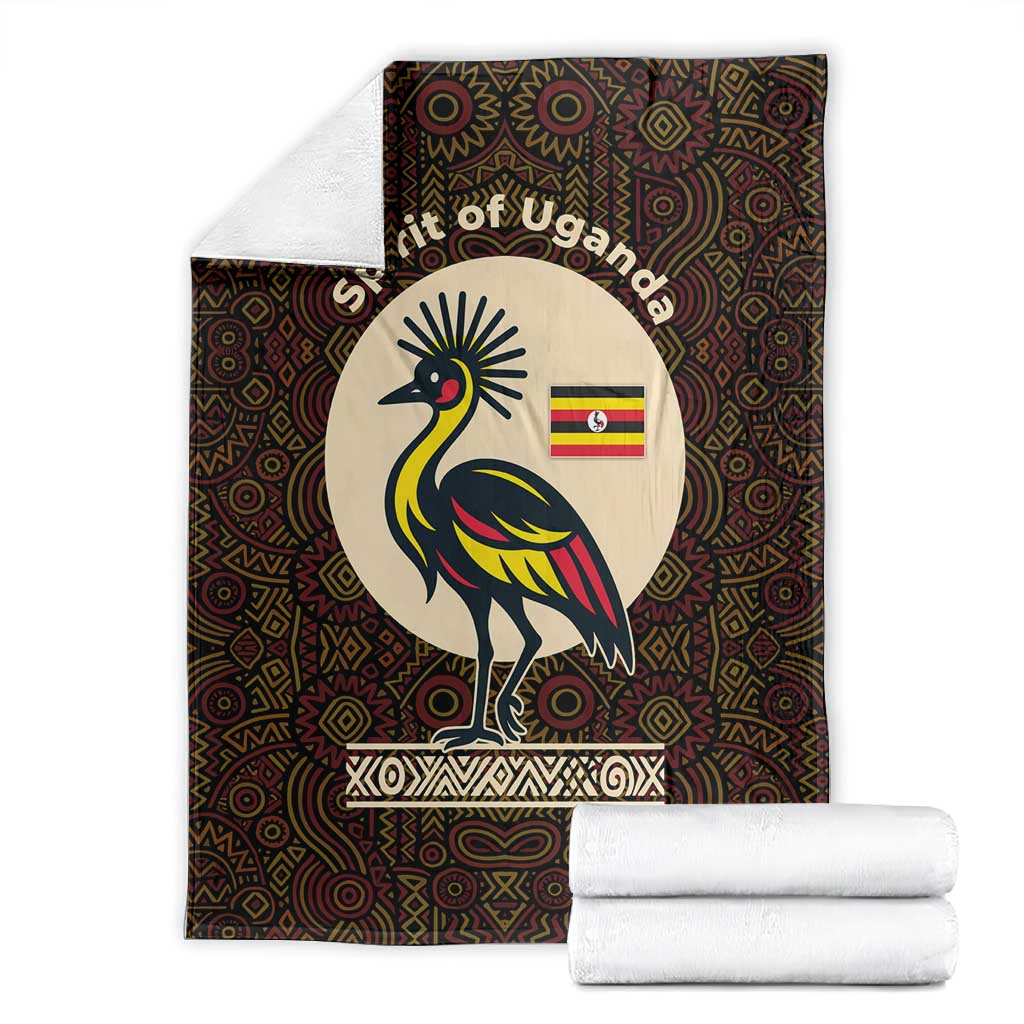 Uganda Blanket - Grey Crowned Crane and Tribal Pattern Spirit of Uganda Theme