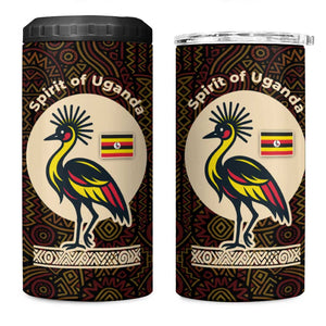 Uganda 4 in 1 Can Cooler Tumbler - Grey Crowned Crane and Tribal Pattern Spirit of Uganda Theme
