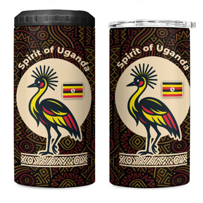 Uganda 4 in 1 Can Cooler Tumbler - Grey Crowned Crane and Tribal Pattern Spirit of Uganda Theme