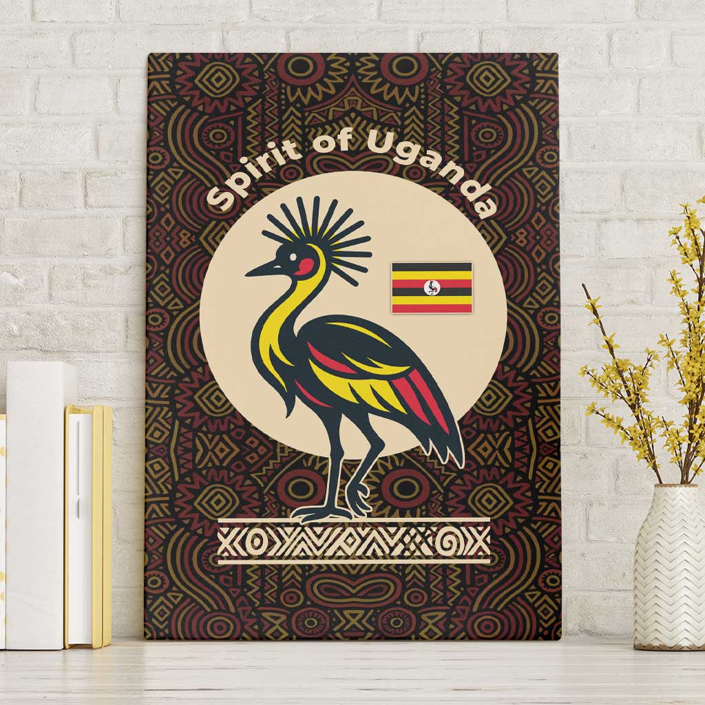 Uganda Canvas Wall Art - Grey Crowned Crane and Tribal Pattern Spirit of Uganda Theme