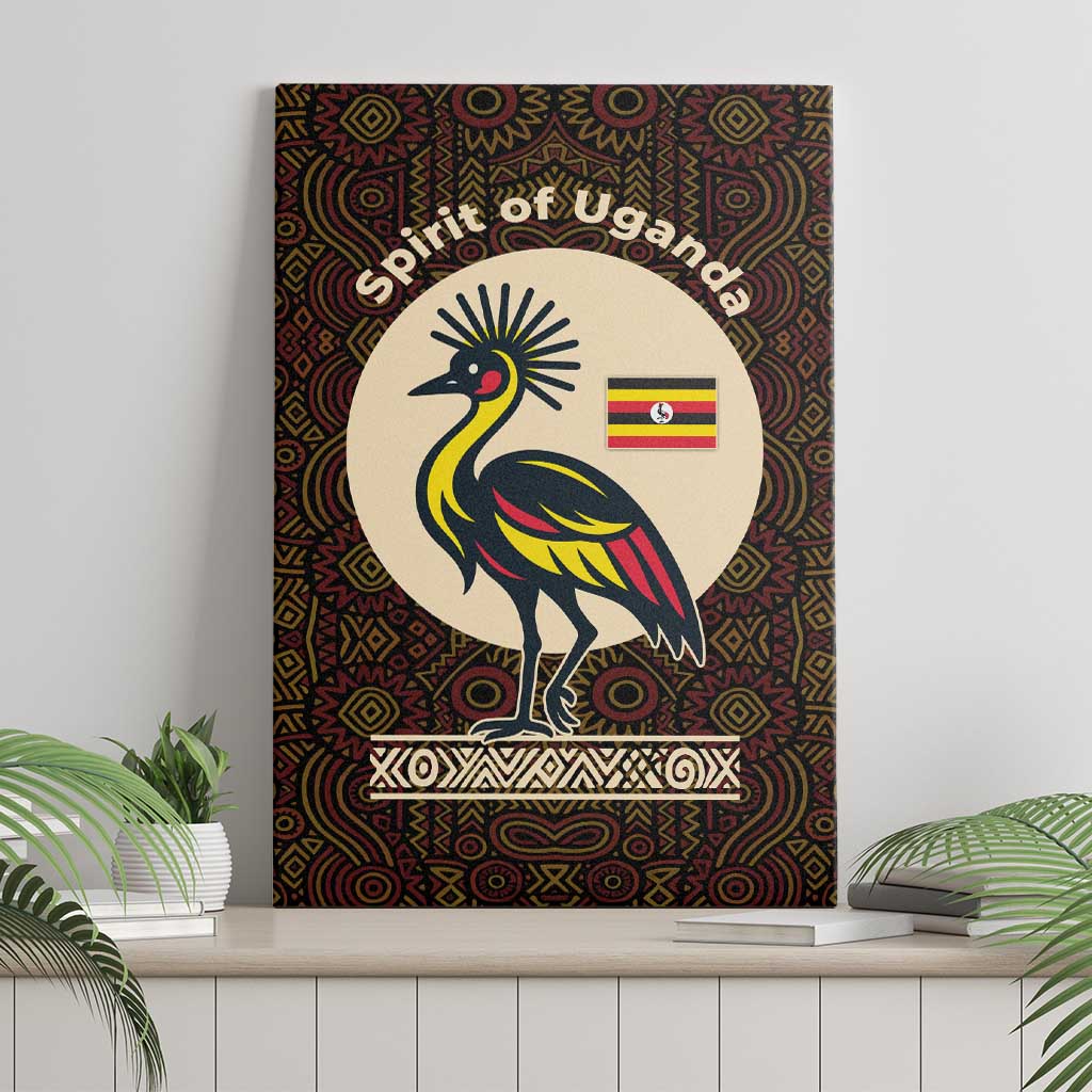 Uganda Canvas Wall Art - Grey Crowned Crane and Tribal Pattern Spirit of Uganda Theme