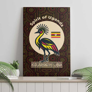 Uganda Canvas Wall Art - Grey Crowned Crane and Tribal Pattern Spirit of Uganda Theme