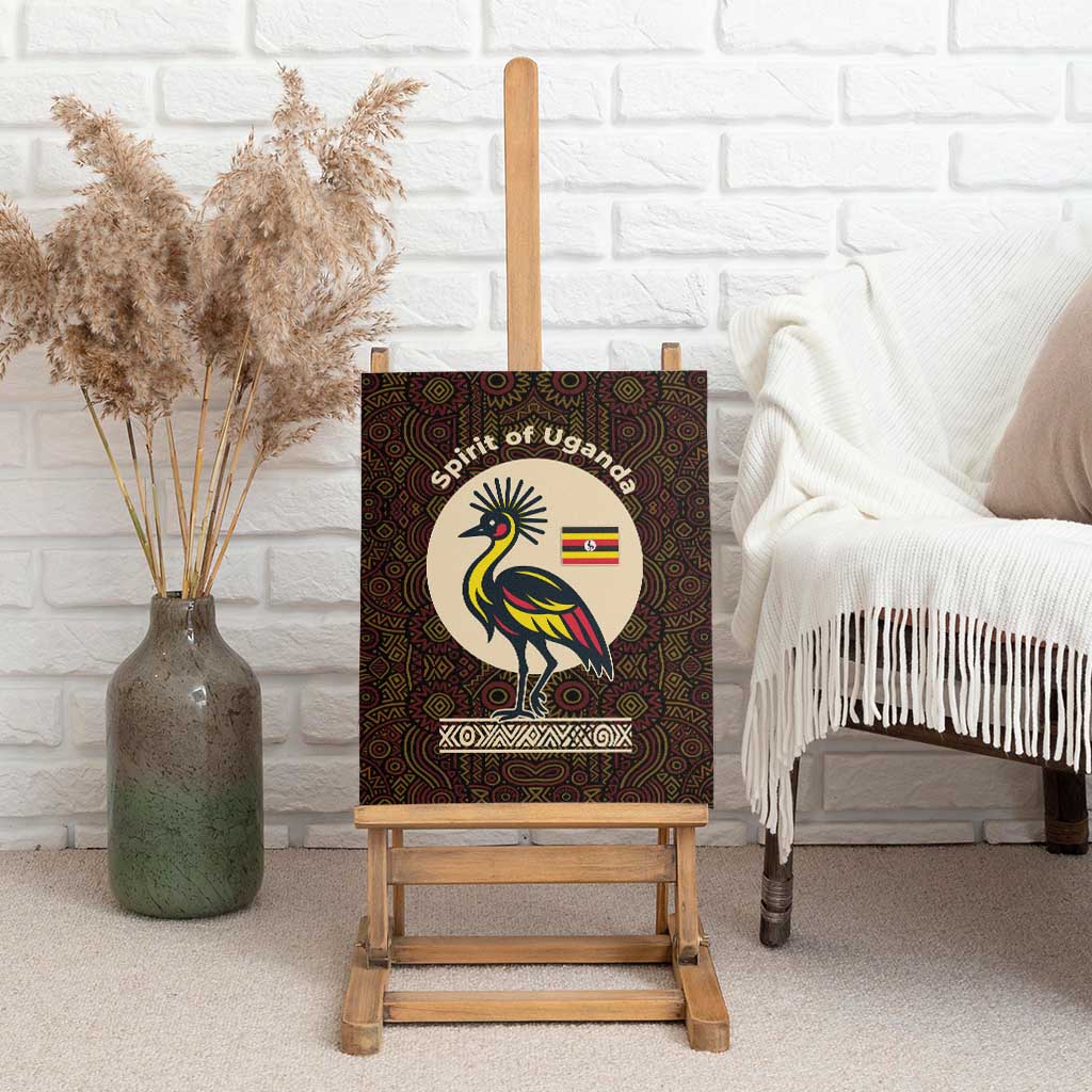 Uganda Canvas Wall Art - Grey Crowned Crane and Tribal Pattern Spirit of Uganda Theme