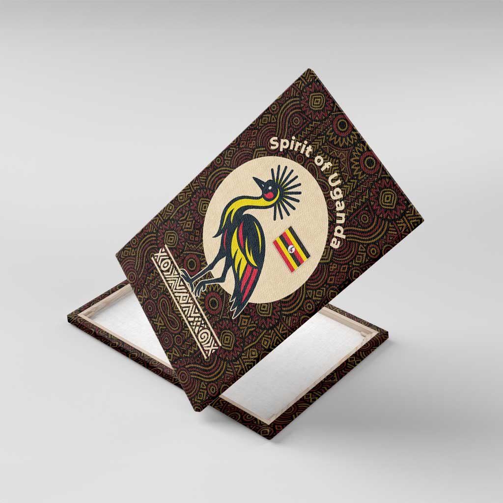 Uganda Canvas Wall Art - Grey Crowned Crane and Tribal Pattern Spirit of Uganda Theme
