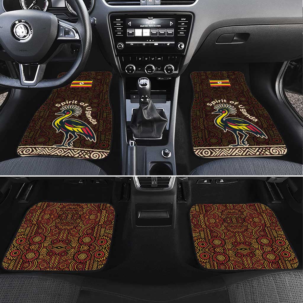 Uganda Car Mats - Grey Crowned Crane and Tribal Pattern Spirit of Uganda Theme