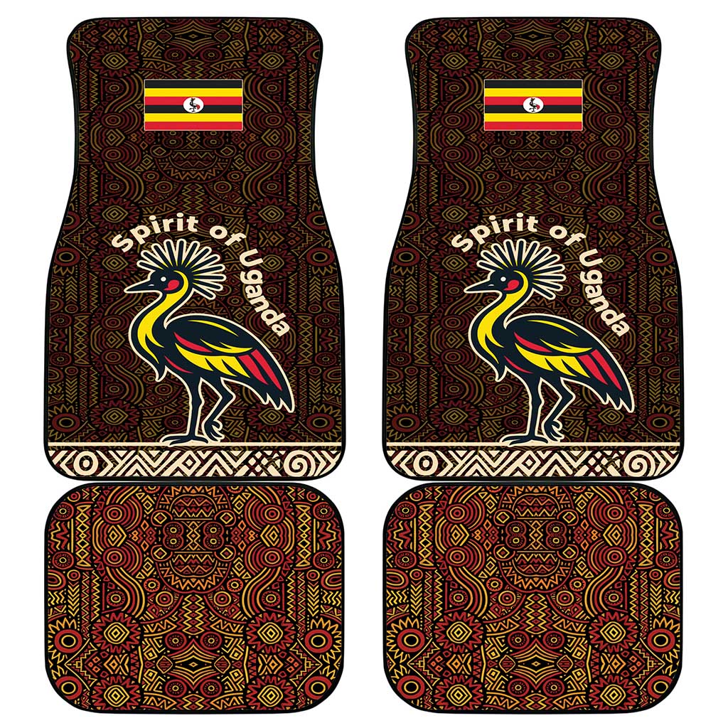 Uganda Car Mats - Grey Crowned Crane and Tribal Pattern Spirit of Uganda Theme