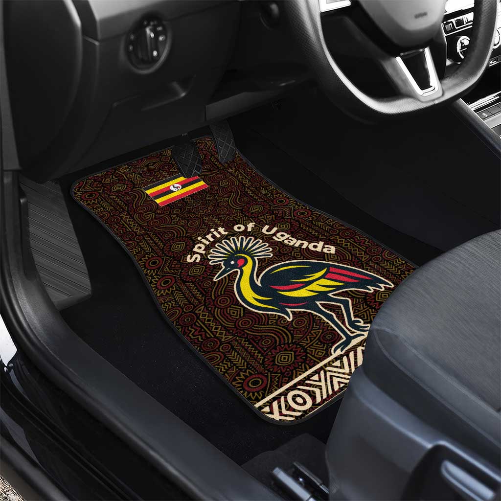 Uganda Car Mats - Grey Crowned Crane and Tribal Pattern Spirit of Uganda Theme