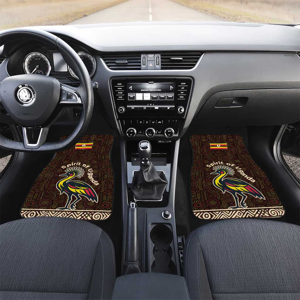 Uganda Car Mats - Grey Crowned Crane and Tribal Pattern Spirit of Uganda Theme