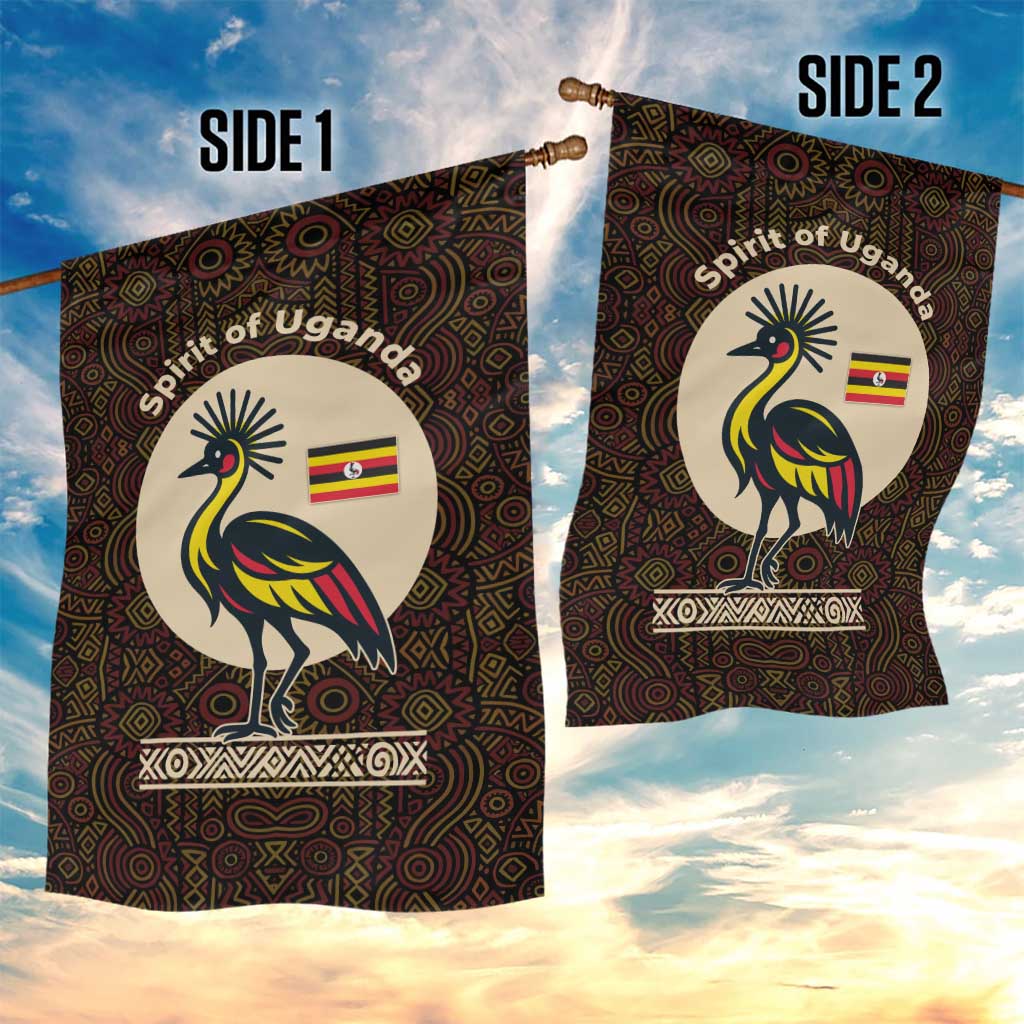 Uganda Garden Flag - Grey Crowned Crane and Tribal Pattern Spirit of Uganda Theme