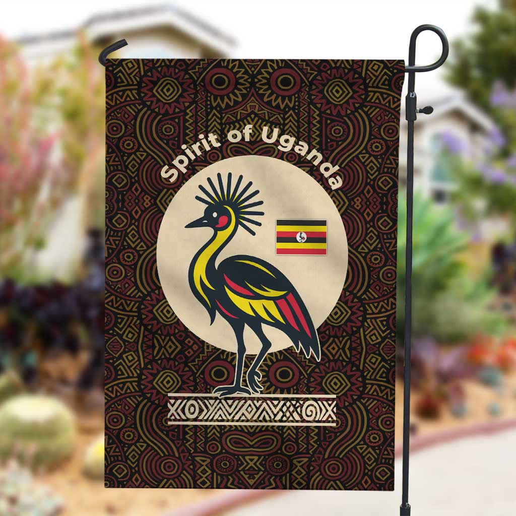 Uganda Garden Flag - Grey Crowned Crane and Tribal Pattern Spirit of Uganda Theme