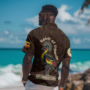 Uganda Hawaiian Shirt - Grey Crowned Crane and Tribal Pattern Spirit of Uganda Theme