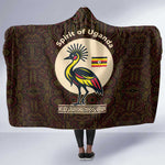 Uganda Hooded Blanket - Grey Crowned Crane and Tribal Pattern Spirit of Uganda Theme