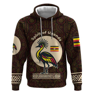 Uganda Hoodie - Grey Crowned Crane and Tribal Pattern Spirit of Uganda Theme