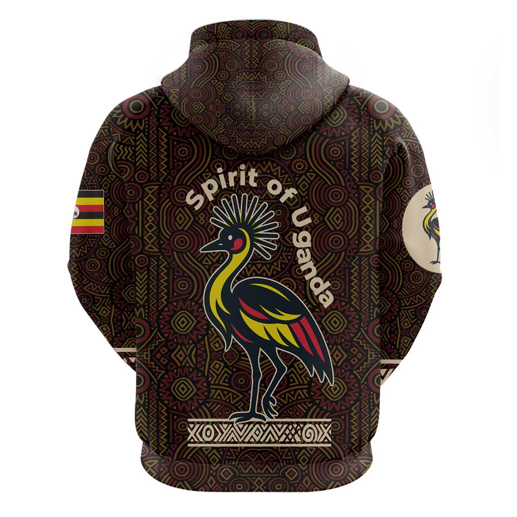 Uganda Hoodie - Grey Crowned Crane and Tribal Pattern Spirit of Uganda Theme