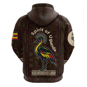 Uganda Hoodie - Grey Crowned Crane and Tribal Pattern Spirit of Uganda Theme