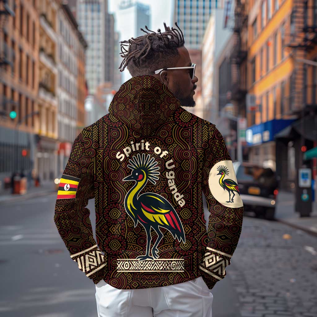 Uganda Hoodie - Grey Crowned Crane and Tribal Pattern Spirit of Uganda Theme