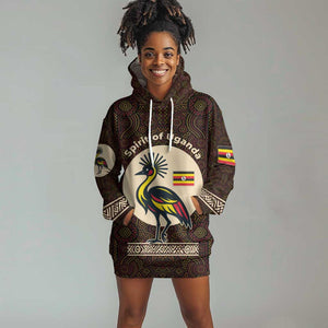 Uganda Hoodie Dress - Grey Crowned Crane and Tribal Pattern Spirit of Uganda Theme