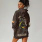 Uganda Hoodie Dress - Grey Crowned Crane and Tribal Pattern Spirit of Uganda Theme