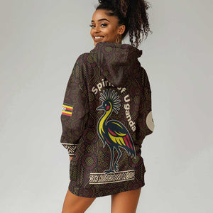 Uganda Hoodie Dress - Grey Crowned Crane and Tribal Pattern Spirit of Uganda Theme