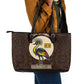 Uganda Leather Tote Bag - Grey Crowned Crane and Tribal Pattern Spirit of Uganda Theme