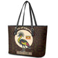 Uganda Leather Tote Bag - Grey Crowned Crane and Tribal Pattern Spirit of Uganda Theme