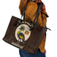 Uganda Leather Tote Bag - Grey Crowned Crane and Tribal Pattern Spirit of Uganda Theme