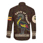 Uganda Long Sleeve Button Shirt - Grey Crowned Crane and Tribal Pattern Spirit of Uganda Theme