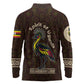 Uganda Long Sleeve Polo Shirt - Grey Crowned Crane and Tribal Pattern Spirit of Uganda Theme