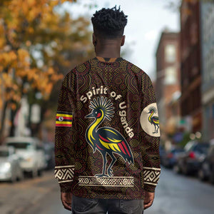 Uganda Long Sleeve Shirt - Grey Crowned Crane and Tribal Pattern Spirit of Uganda Theme