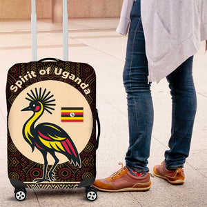 Uganda Luggage Cover - Grey Crowned Crane and Tribal Pattern Spirit of Uganda Theme