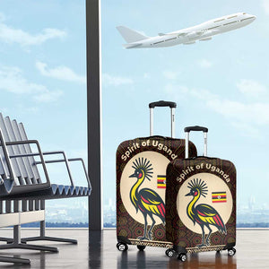 Uganda Luggage Cover - Grey Crowned Crane and Tribal Pattern Spirit of Uganda Theme