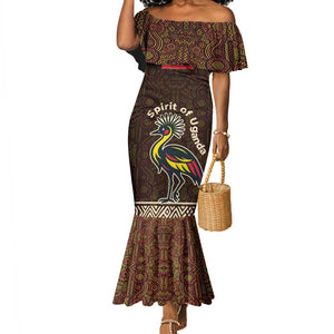 Uganda Mermaid Dress - Grey Crowned Crane and Tribal Pattern Spirit of Uganda Theme