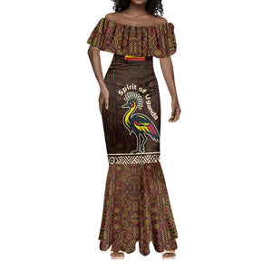 Uganda Mermaid Dress - Grey Crowned Crane and Tribal Pattern Spirit of Uganda Theme