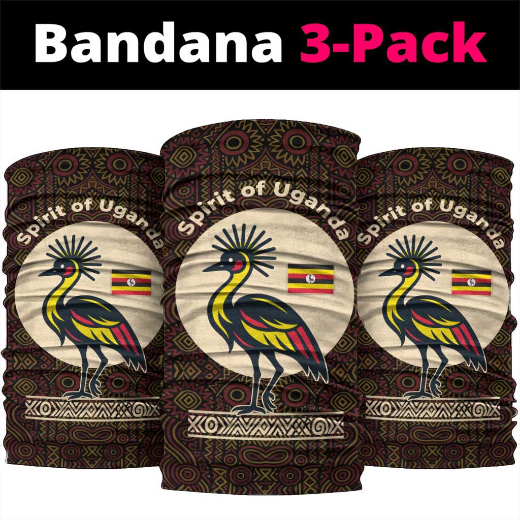 Uganda Neck Gaiter - Grey Crowned Crane and Tribal Pattern Spirit of Uganda Theme TS04